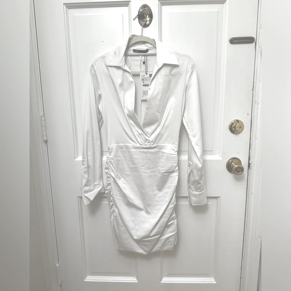 NWT - Zara collared mini dress with ruched sides, size XS
